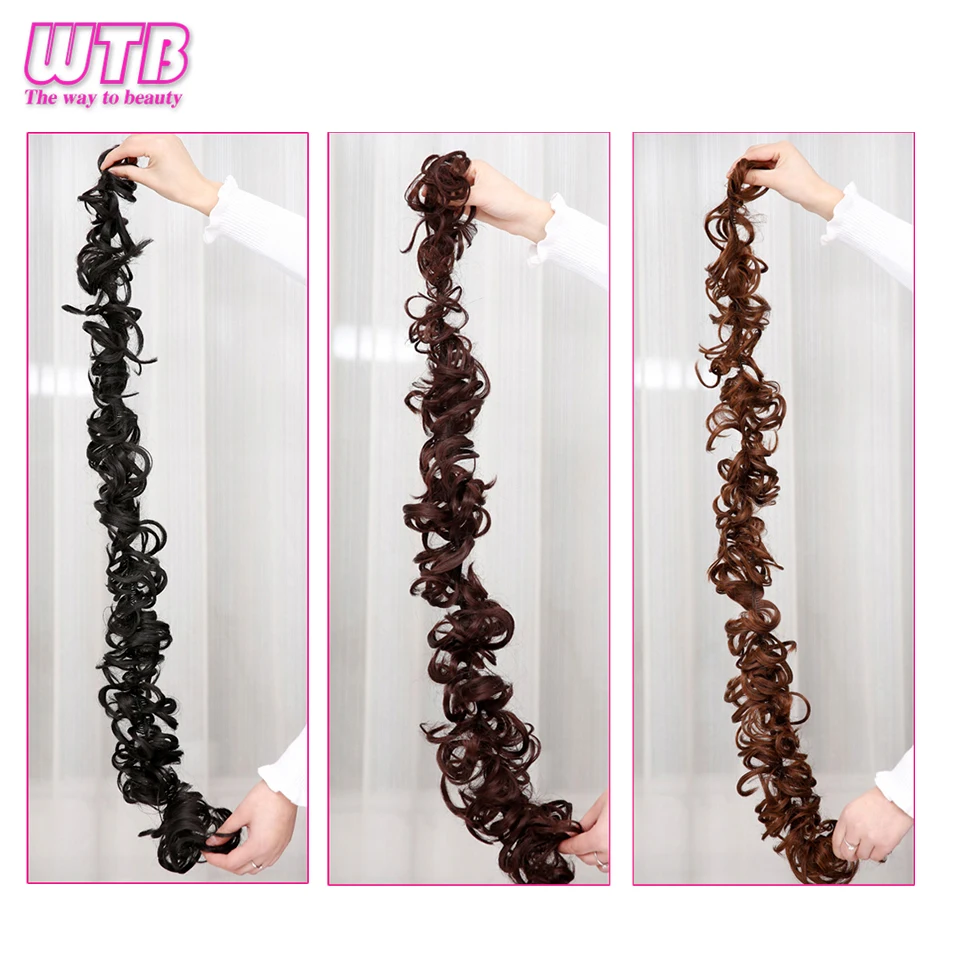 WTB Synthetic Women Curly Chignon Messy Scrunchies Elastic Band Bun Clip on Hair Ponytail Black Brown Natural Fake Hairpiece