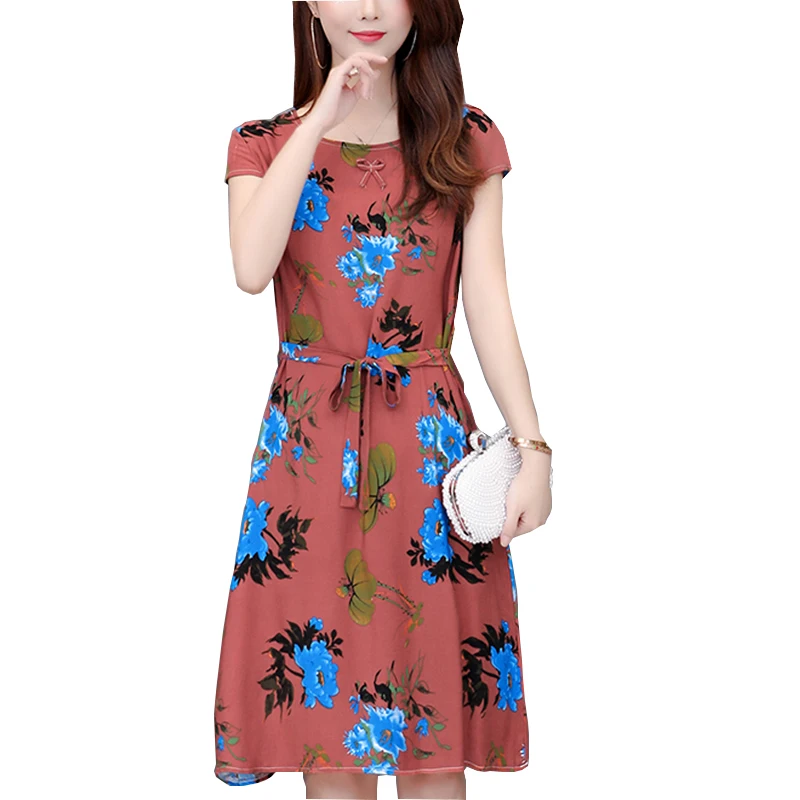 New Summer Dress Floral For Women Printing O-Neck Short Sleeve Casual Loose Vintage Dresses 5XL Vestidos