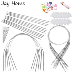 26PCS Circular Knitting Needle Sets Straight Double Pointed Stainless Steel Sweater Needle & Knitting Stitch Marker for Knitting