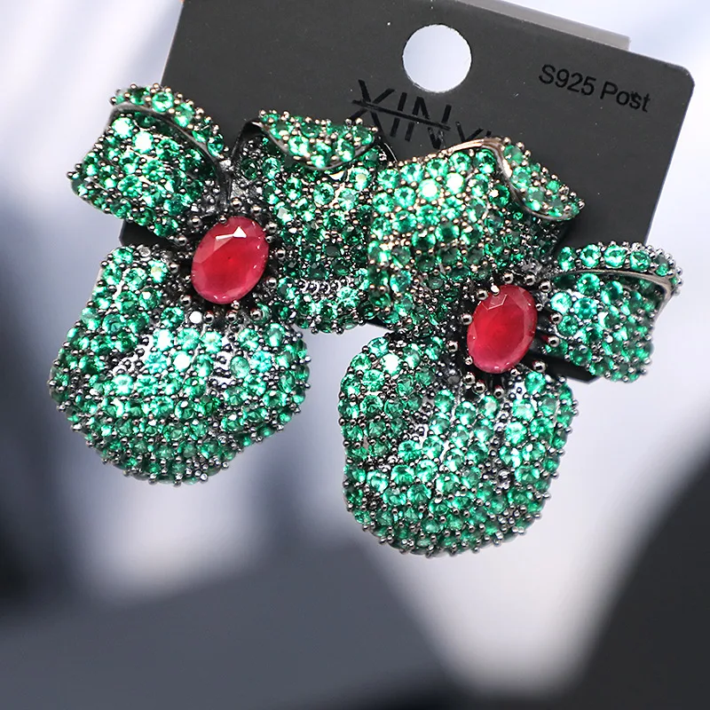 

Bilincolor Fashion Luxury Big Green Flower Earring for Women