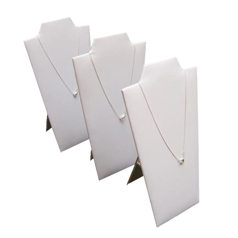 

3Pcs/Lot White Necklace Easel Showcase Faux Leather Pendant Chain Jewelry Display Organizer Rack Necklace Storage Collar Stand