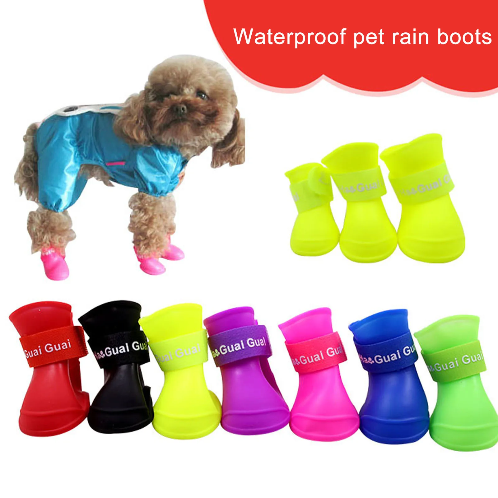 4pcs Pet Dog Shoes Waterproof Rain Boots Pet Shoes For Dog Puppy Rubber Boots Candy Color Non-slip Puppy Shoes Pet Products