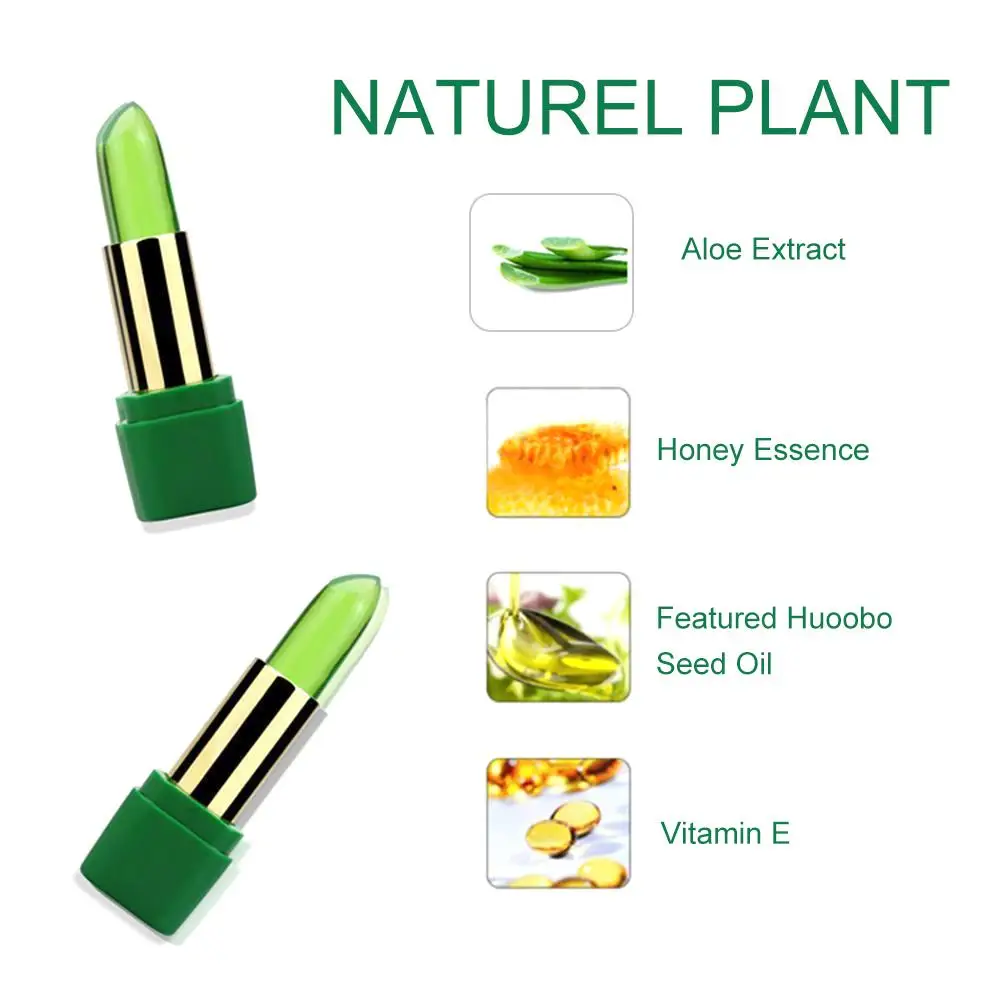 Lápiz labial orgánico de gelatina de Aloe Vera, Pintalabios que cambia de Color, maquillaje de labios de planta Natural