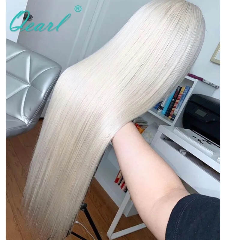 Transparent Clear Women Full Lace Human Hair Frontal Wig Platinum White Blonde Straight 13x6 HD Cheap Lace Front Wig 180% Qearl