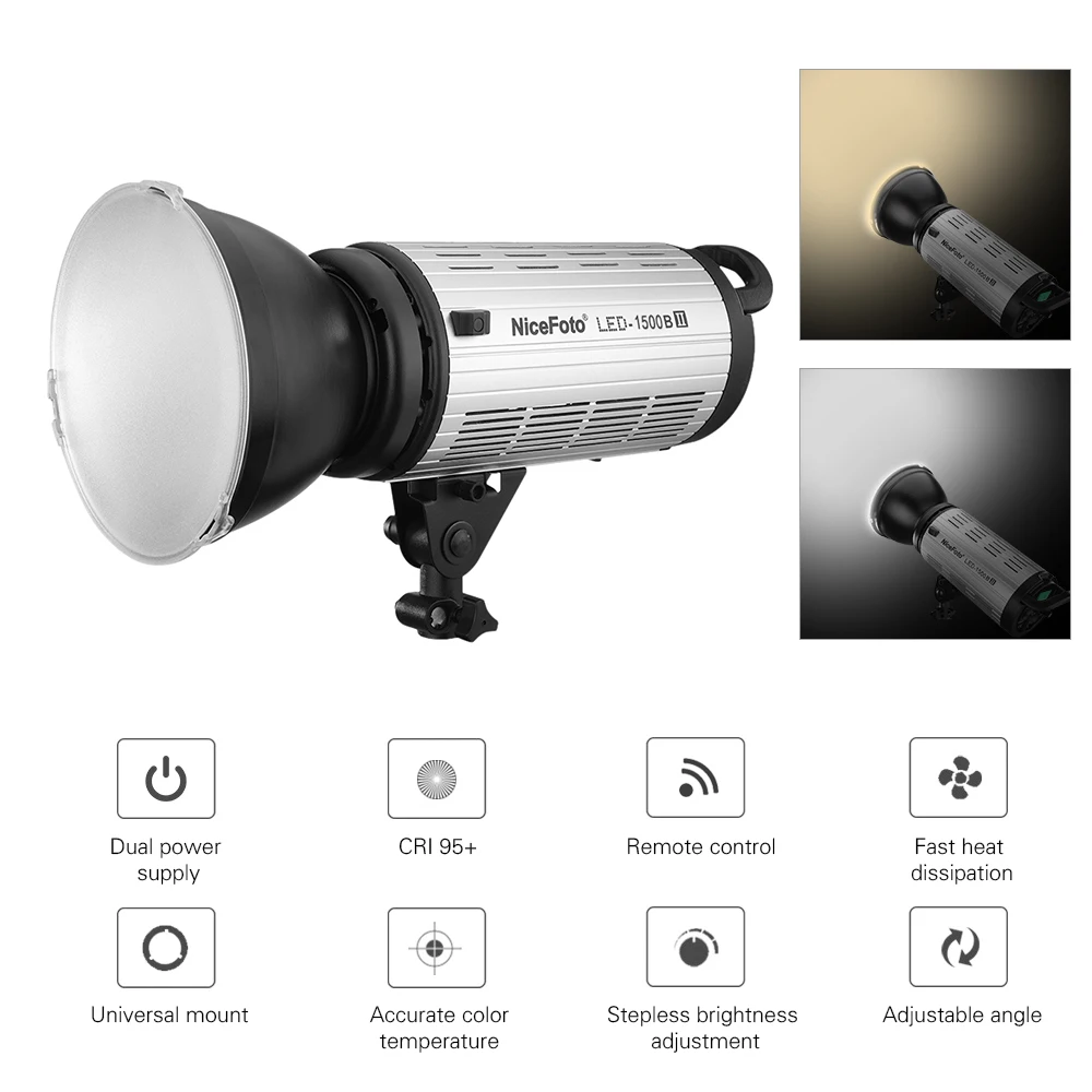 NiceFoto LED-2000B II 5500K LED Video Light Fill-in Light CRI 95+ Orange Filter Bowens Mount APP Control for Studio Wedding 200W