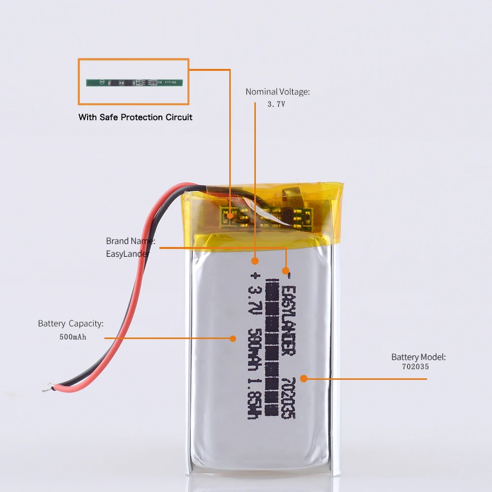 302035 402035 502035 602035 802035 902035 102035 3.7V 500mAh 702035 Rechargeable Lithium Li-ion Polymer Battery