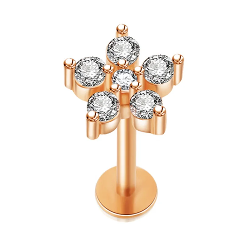 Crystal Flower Tragus Piercing Earring, Flat 16G