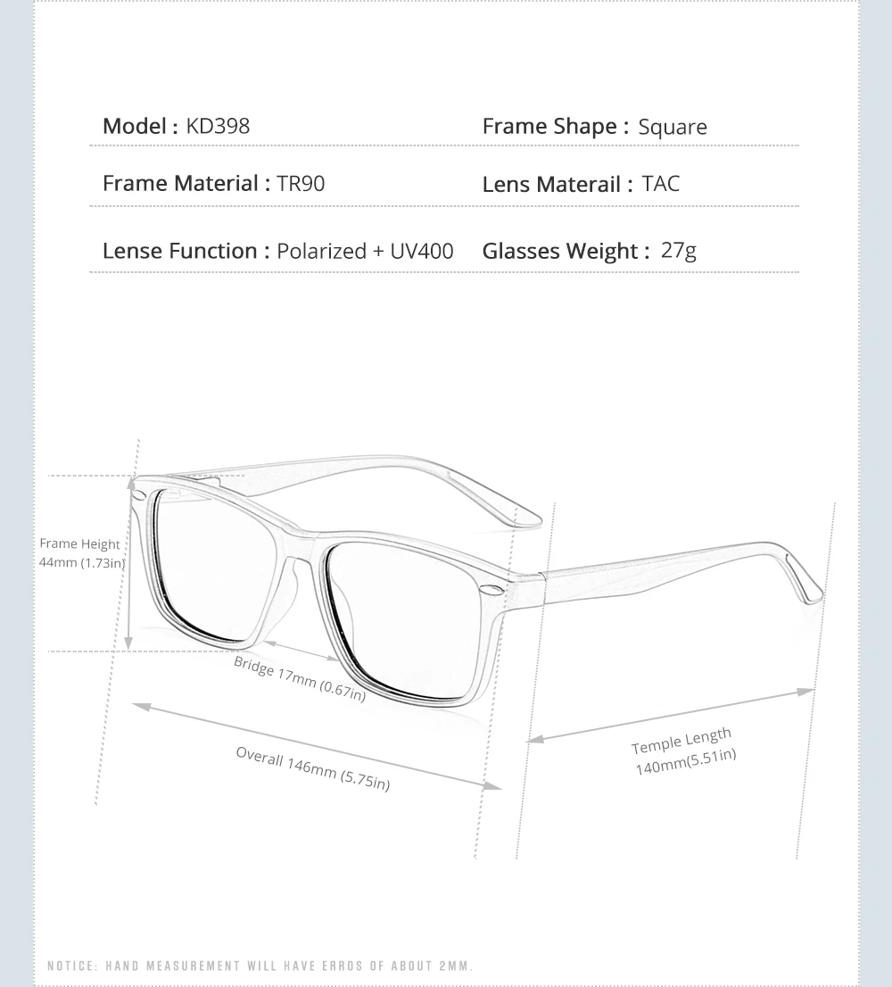 KDEAM TR90 Rahmen und Farbverlauf polarisierte Brille UV100 % Herren-Angelsonnenbrille, langlebiges Material – Detail 4