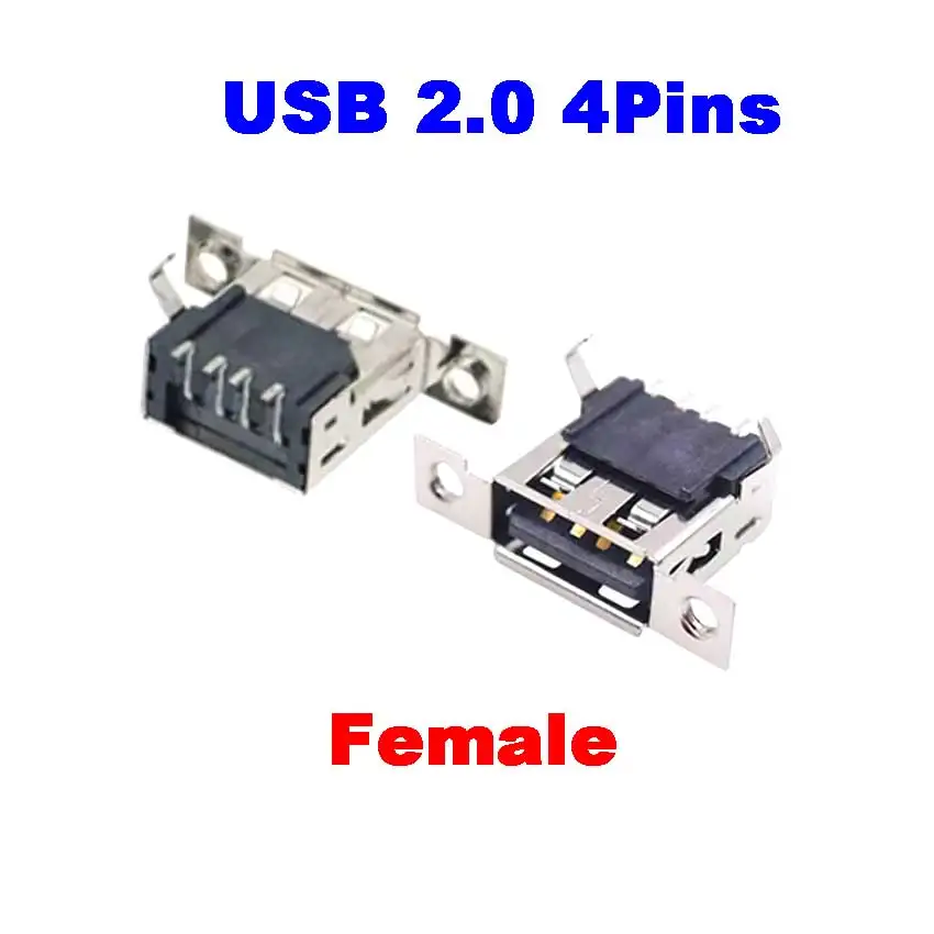 

2 шт., гнездовой разъем Micro USB 2,0, 4 контакта, USB-порт, док-станция, хвостовая розетка для зарядки с отверстиями для винтов, изогнутая ножка, горизонтальная
