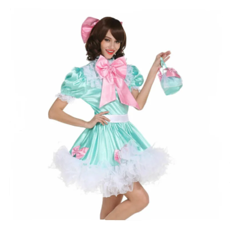 

Sissy girl maid BOW DRESS SATIN fluffy fake mother transgender