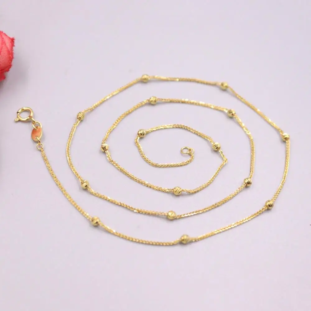 

Real 18K Yellow Gold Chain For Women Female 2mm Bead with Wheat Link Chain Necklace 45cm Length Au750