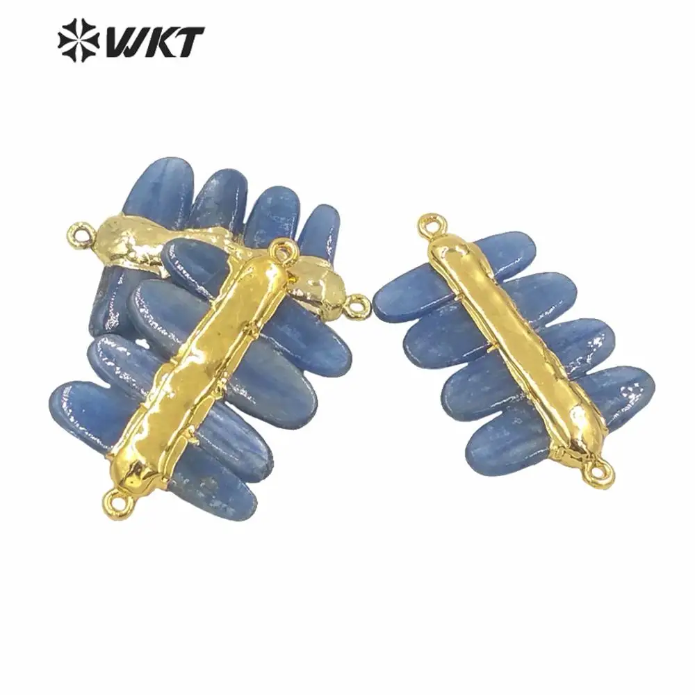 WT-P1566 WKT High Quality Deep Blue Kyanite Pendants Gold Electroplated Double Loops Kyanite Stone Pendant Girl Gift 5PCS