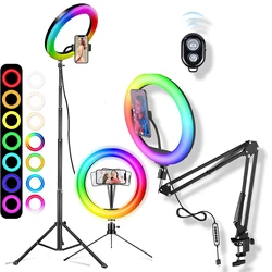 Selfie lampa pierścieniowa 26cm RGB wypełnienie LED RingLight lampa do Selfie oświetlenie fotograficzne uchwyt na telefon stojak trójnóg na wideo Youtube na żywo