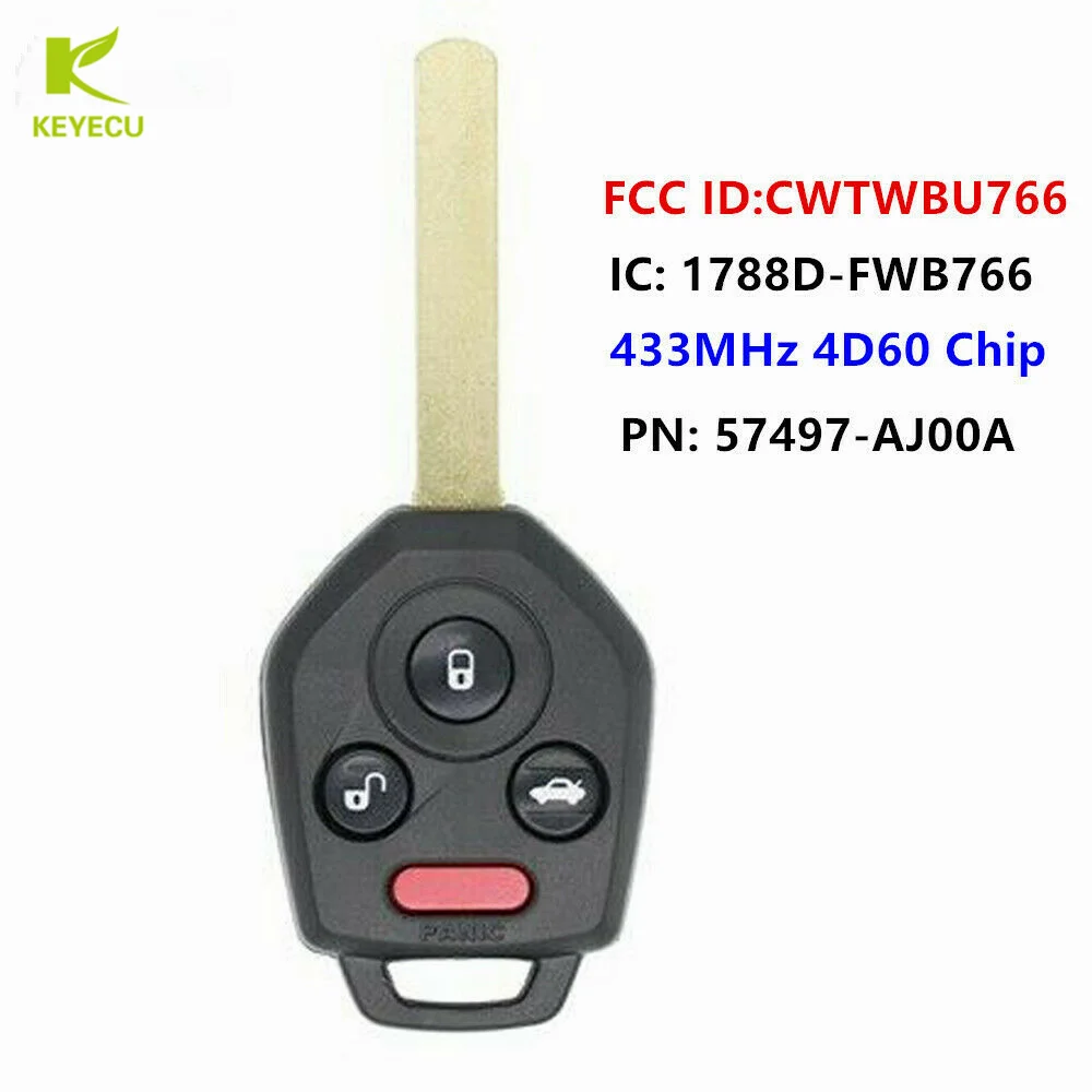 KEYECU Replacement Uncut Remote Head Key Fob 433MHz With 4D60 Chip For Subaru Outback Legacy 2010-2014 Uncut DAT17 CWTWBU766