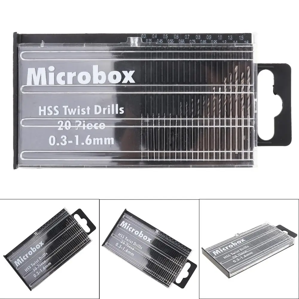 20pcs/lot 0.3mm-1.6mm Mini High Speed Steel HSS Micro Twist Drill Bit Set with Case for Model Craft Hobby Jewelly Repair