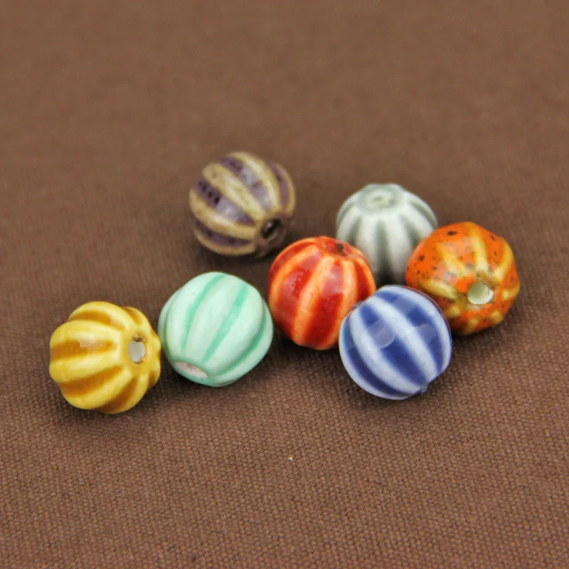 10pcs 12x13mm Cute Pumpkin Charm Ceramic Beads Handcraft Spacer Porcelain Beads DIY Jewelry Making Pendant Accessories