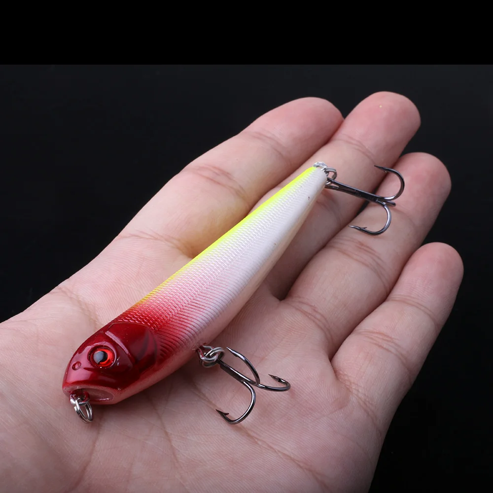 HENGJIA 5pcs Pencil Floating Lure Top Water 9cm/9.6g Plastic Wobbler Fishing Tackle Artificial Isca bait lifelike 3D eyes