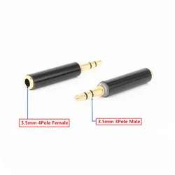 Złote 3.5mm 3-biegunowe męskie do 3.5mm 4-biegunowe wtyk Audio żeńskie Adapter gniazda Jack 3-biegunowe do 4-biegunowego złącza 1 szt