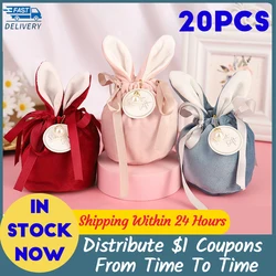20pc Velvet Easter Bags Cute Bunny Gift Packing Dropshipping Rabbit Valentine Candy Bags Wedding Birthday Party Decoration 2022