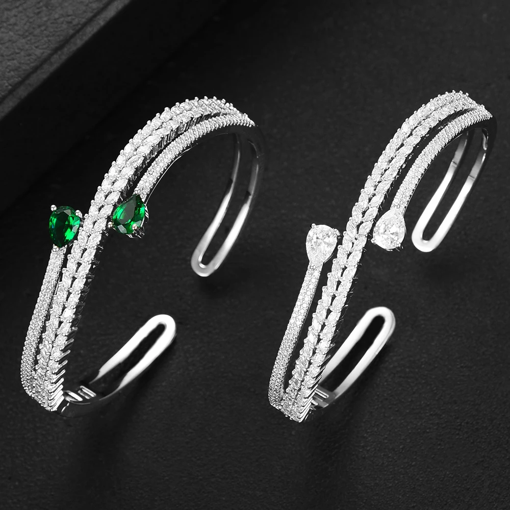 

GODKI Luxury 3 ROWS Cuff Bangle For Women Wedding Bagutte Cut Cubic Zirconia CZ Dubai Bracelet With Charms Party Jewelry Gift
