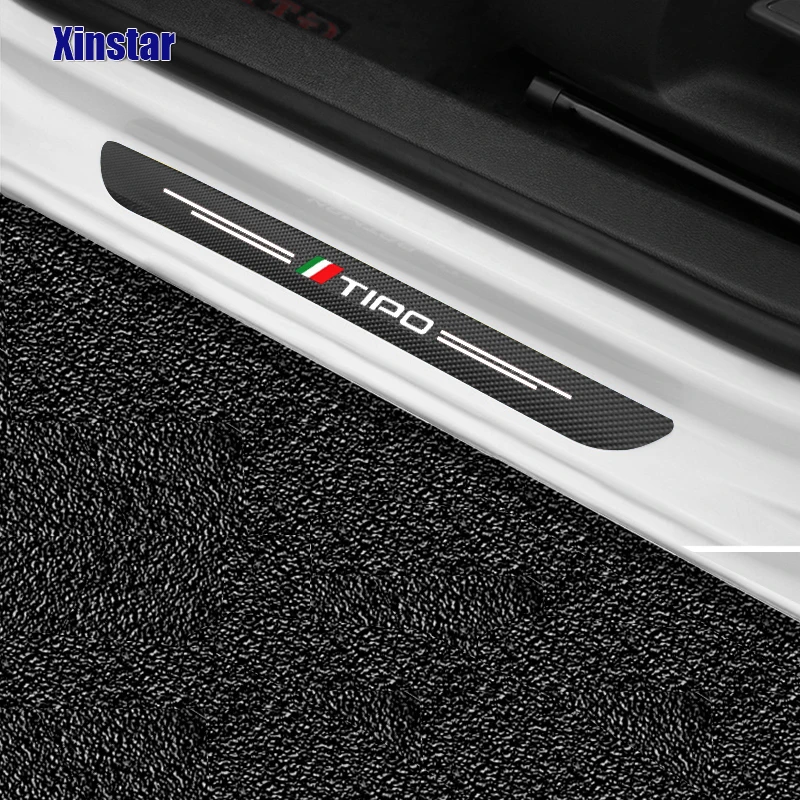 Autocollants Protection Seuil Porte Voiture FIAT 500 Punto Panda Tipo - 4 Pièces Fibre Carbone Anti-Rayures