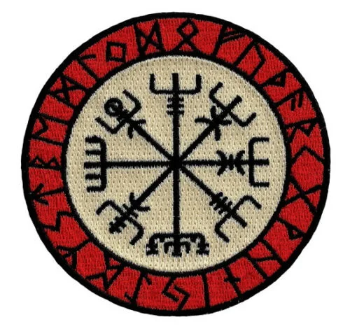 Hot! VIKING COMPASS PATCH Vegvisir IRON-ON EMBROIDERED ICELANDIC NORSE RUNE - FANCY (≈ 6 cm )