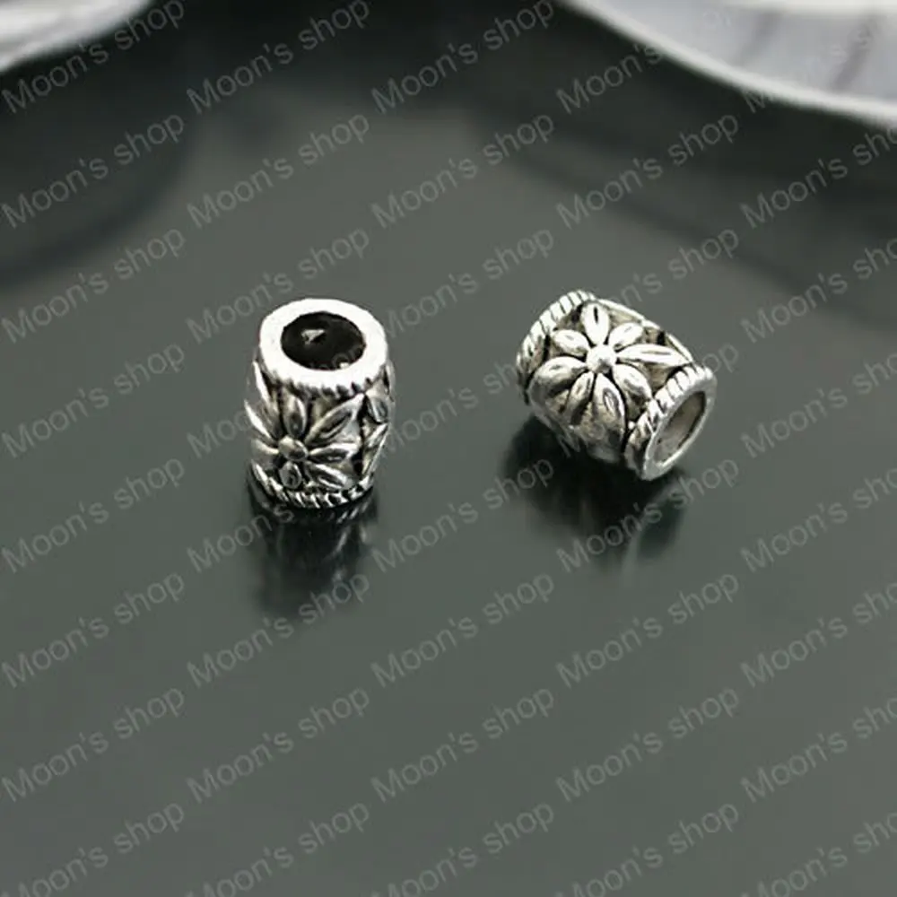 Wholesale 8*7mm Antique Silver color Flower Barrel Alloy Big hole beads DIY Jewelry Accessories 30 pieces(JM3352)