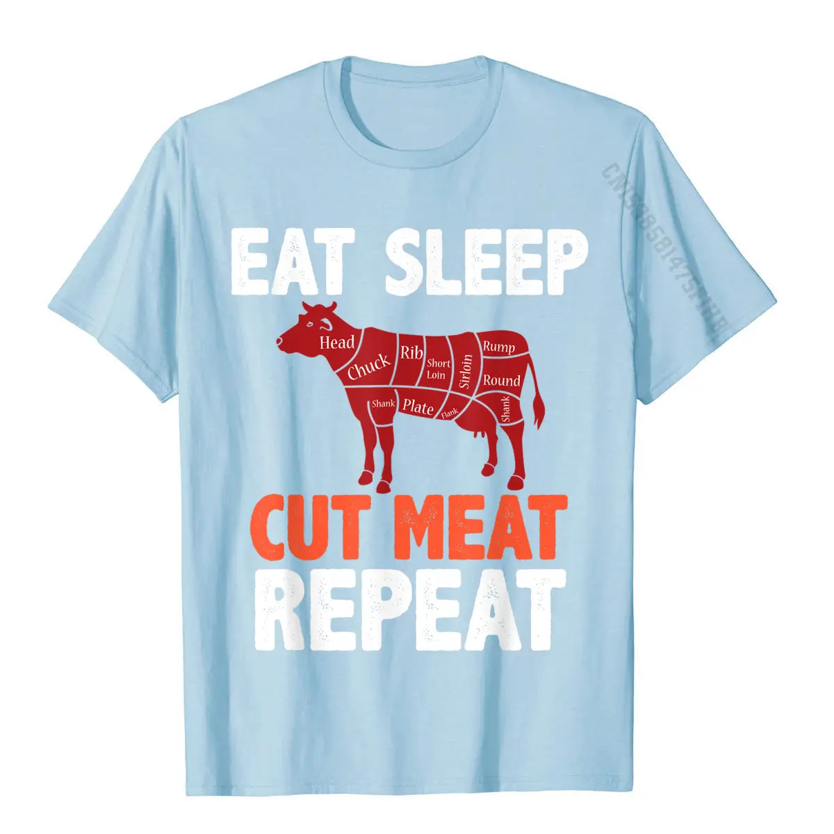 EAT SLEEP CUT MEAT REPEAT BUTCHER COW BEEF Diagram Gift T-Shirt Printed On Tops & Tees Cotton Men T Shirts Printed On Wholesale