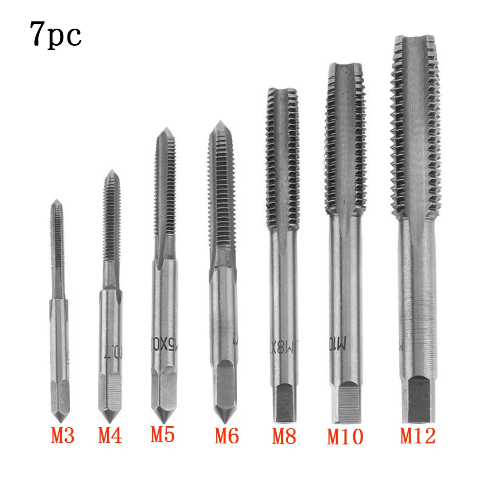 7PCS Metric Tap Set Tap Drill Bit Hand Tool Set M3-M12 Machine Spiral Point Thread Tap and Die Set Metal Wood