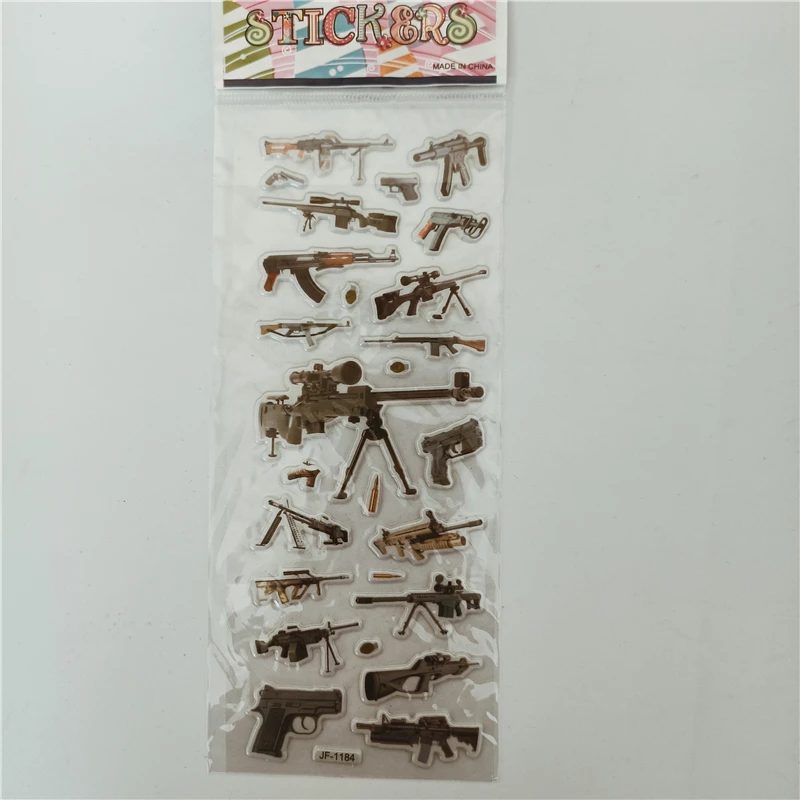 6pcs Pistol Gun Stickers Toys for Children on Scrapbook Laptop Notebook Boys DIY Sniper Rifle Handgun Sticker