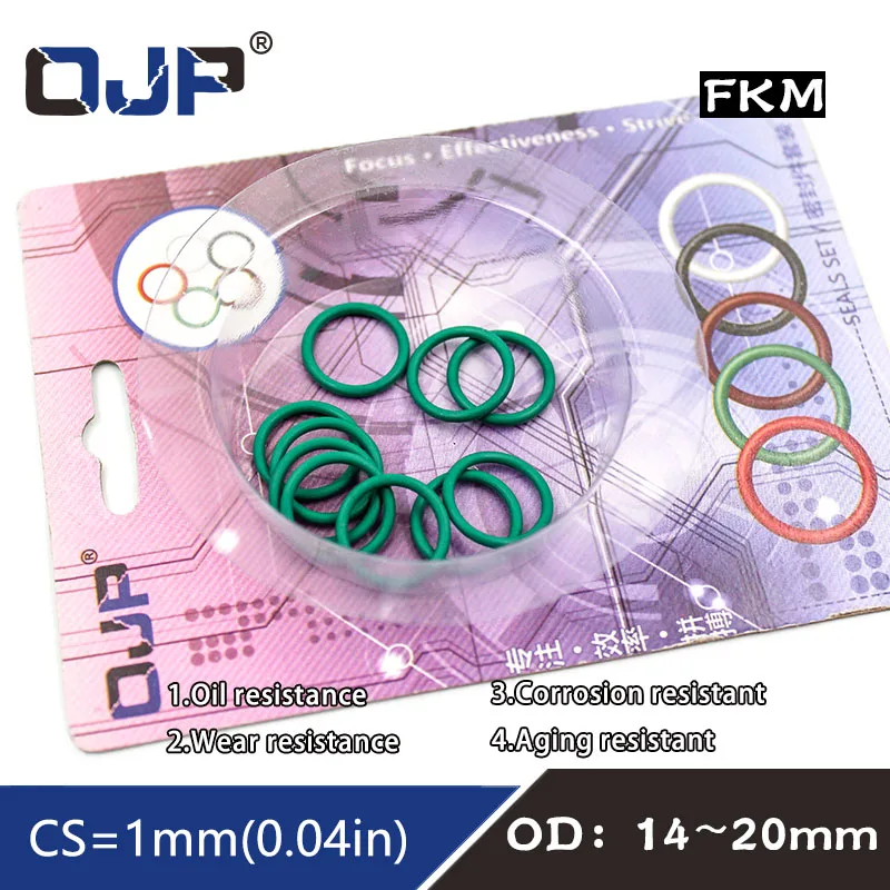 5PC Fluorine rubber Ring FKM Kit OD14/15/16/18/19/20*CS1mm Sealing Washer Gaskets Oil Ring Corrosion resistant Fuel Set Box