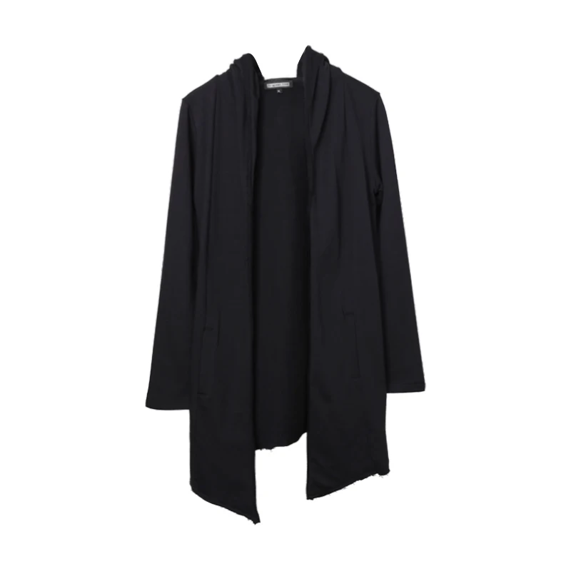 Hoodie man Slim mid-length Hoodie Cardigan, Black Cape Cloak jacket man