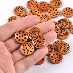 50pcs Vintage Clothing Decoration Wedding Round Flower Wooden Buttons For Sewing DIY Scrapbook Accessorie 18mm M2670