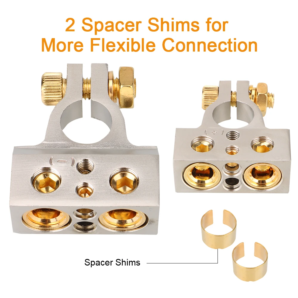 2Pcs Car Battery Terminal Connectors Audio Stereo Cable Clamps 0/2/4/8/10GA Adapter Modified Set Automotive Accessories Interior