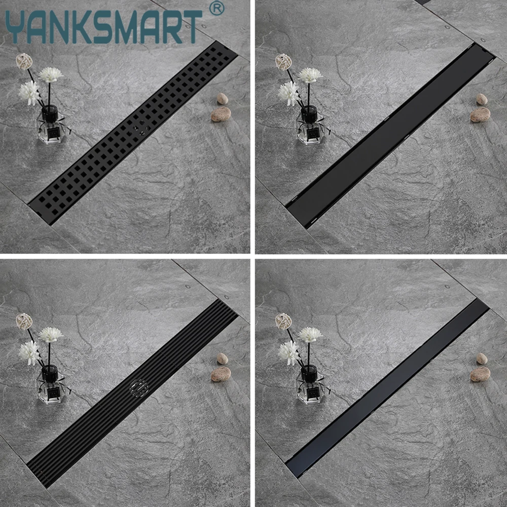 YANKSMART Matte Black Anti-odor Drain Stainless Steel Rectangle Linear Waste Drain Cover Stopper For Hotel Bathroom Shower Floor