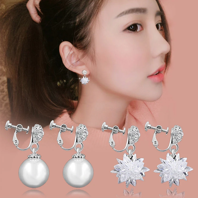 New Jewelry luxury Pearl  zirconia female popular original brand of high-end clip on earrings women retro flower earrings