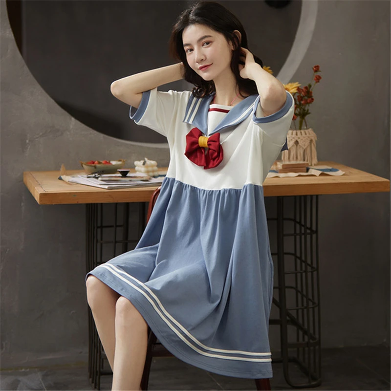 Nightdress ladies summer cotton short-sleeved new nightgown women loose thin home service cosplay dress pigiama donna 2020