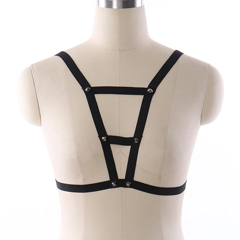 

BONDAGE STRAPPY Sexy Crop Top Cage Open Chest Women Body Harness Bra Goth Rave Adjustable Lingerie Harness Black Cage Bra