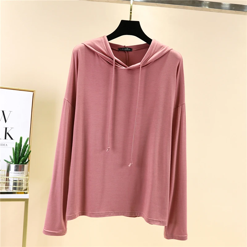 Summer Modal Sweatshirts Sweater Hooded T Shirt Long Sleeve Ladies Hoodie Top Tees Women Thin Soft Long Sleeves