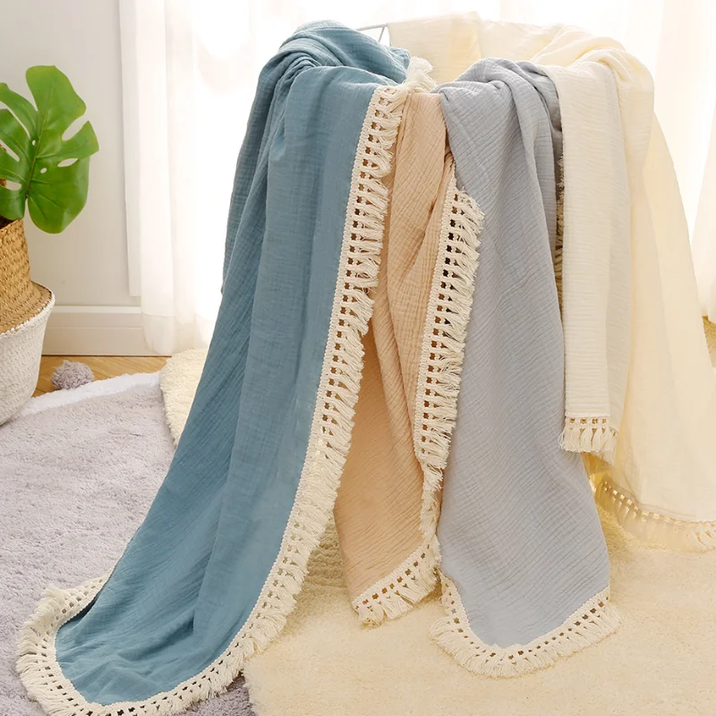 Muslin Swaddles Baby Blanket Cotton Soft Newborn Blankets Tassel Bath Gauze Infant Swaddle Wrap Sleep Bag Bed Stroller Cover