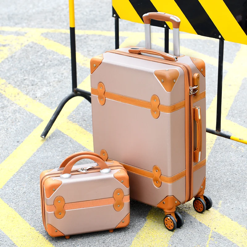 Ensemble de Valise de Voyage Rétro en ABS avec Roues, Chariot à Roulettes, Rose, Grande Capacité, Petite Valise, 20, 22, 24, 26 pouces