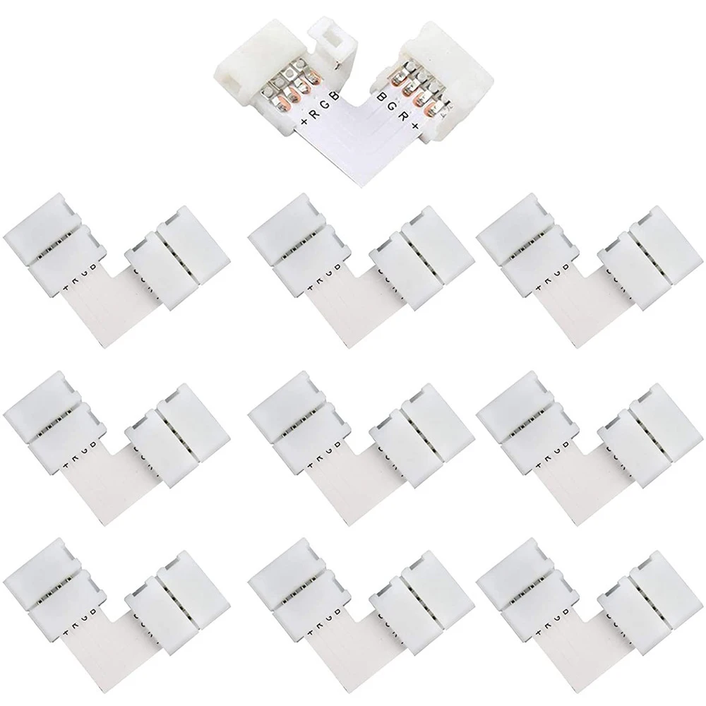 4 Pin 10mm L Shape Led Connector RGB LED Light Strip Connectors 90 Degree Corner Connectors For SMD 3528 5050 2835 Light Bar