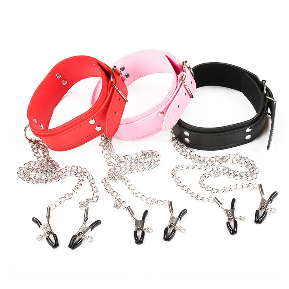 BDSM Bondage Restraint Equipment Metal Chain Nipple Clamp Neck Collar Handcuffs Adult Erotic Sex Toys For Woman Men Couples Game