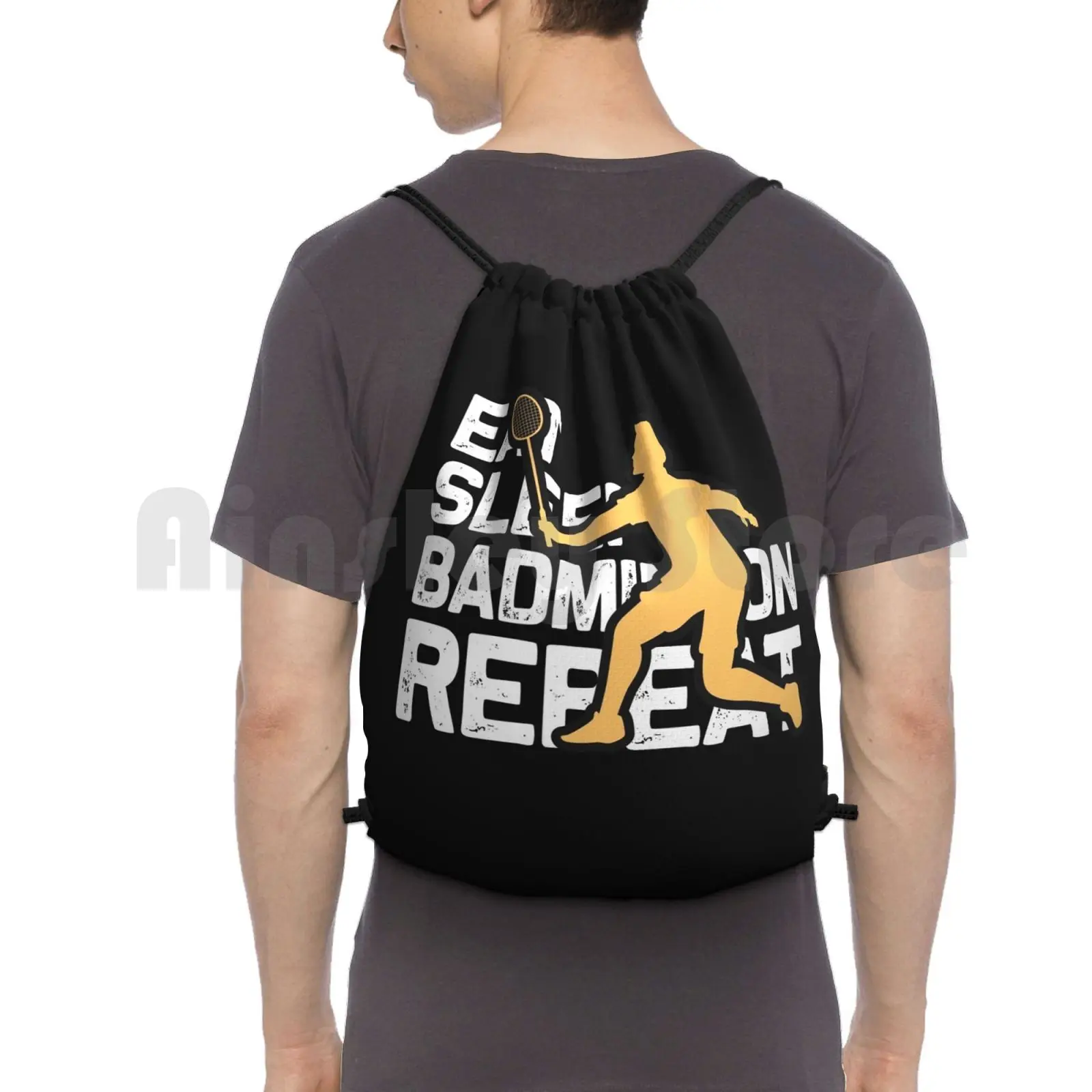 

Eat Sleep Badminton Repeat Backpack Drawstring Bag Riding Climbing Gym Bag Badminton Sports Birdie Shuttle Raquet Sports