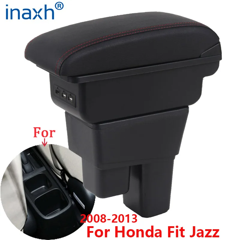 For Honda Jazz Armrest box For Honda Fit Jazz 2 Car Armrest 2008-2013 2009 2010 2011 2012 Arm Storage box car accessories