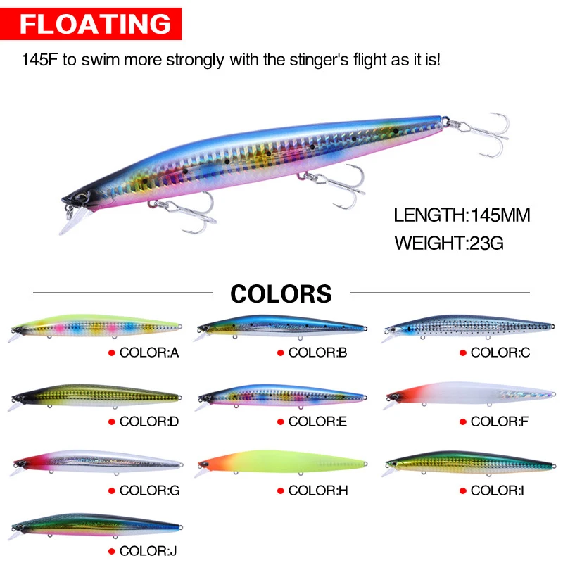 145mm 23g Fishing Lure Saltwater fioating Minnow Saltwater Black Bass Sea Fishing Pike Long Casting Hard Baits Tungsten Weight