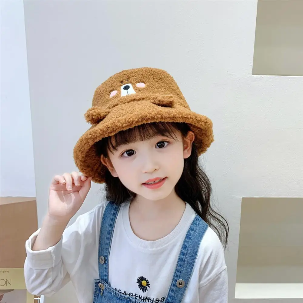 

2020 New Winter Hats for Kids Warm And Thick Bucket Girls Boys The lambs Wool Cartoon Rainbow Caps Cute Designer Hats