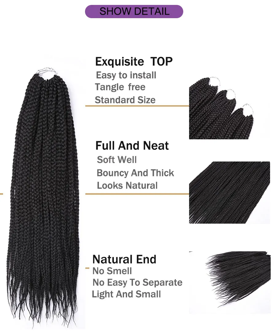 Box Braids Crochet Hair Ombre Synthetic Braiding Hair Extensions Crochet Braids Hair for African Braids Brown for Black Women