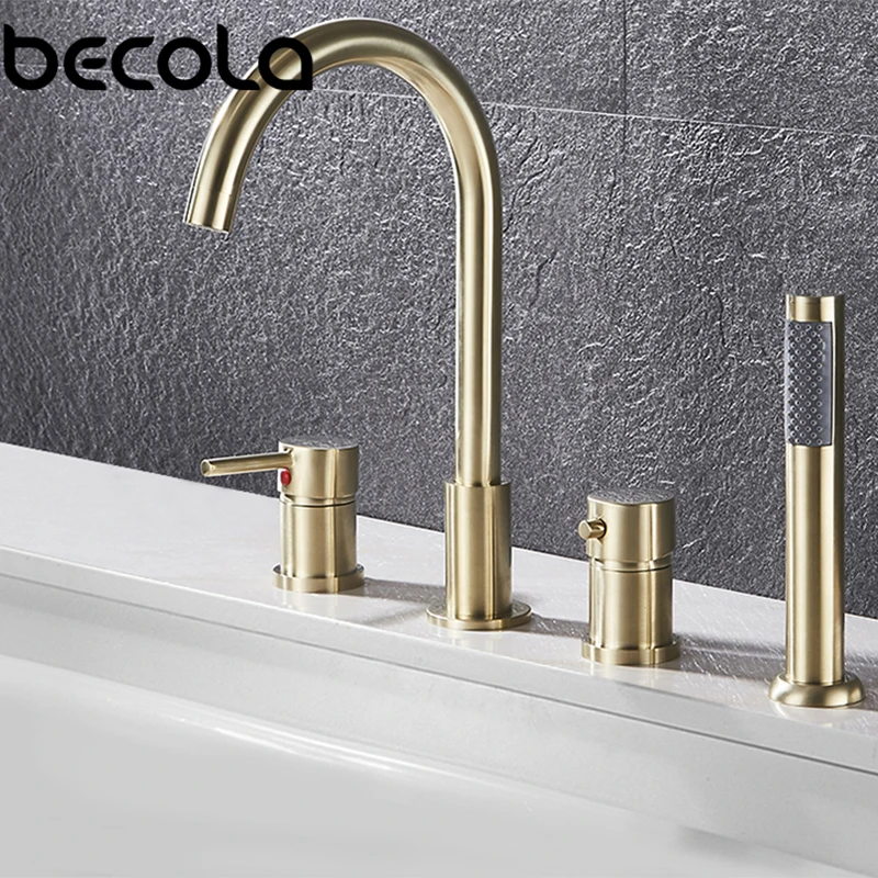 

4Pcs Brass Bathroom Bathtub Faucet Bath Faucet Deck Mounted Handheld Tub Mixer Tap Cold Hot Mixer Water Tap With Hand Shower