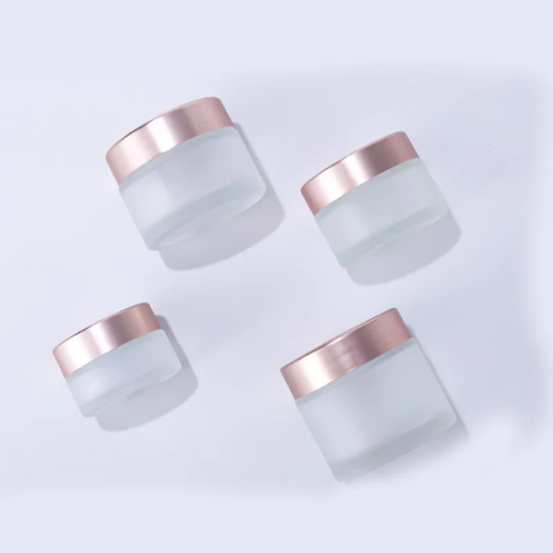 

30g 50g 100ml jars cosmetics 2oz 10 gram 15ml 50ml 50g 20g frosted luxury pink rose gold glass luxury cosmetic jar